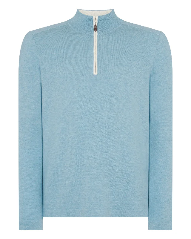 Men's Salcombe Half Zip Cotton Cashmere Jumper Cornflower Blue