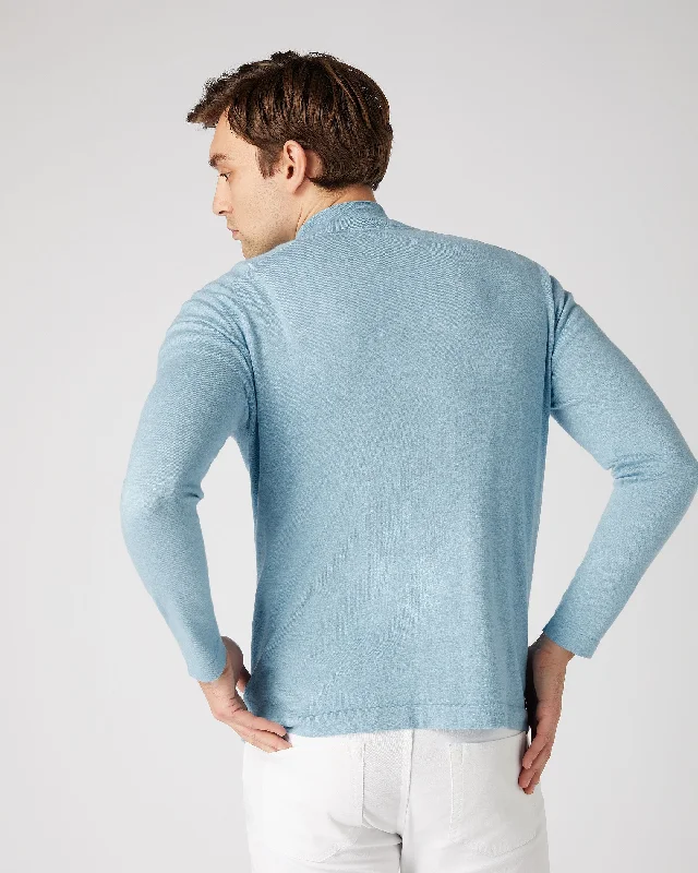 Men's Salcombe Half Zip Cotton Cashmere Jumper Cornflower Blue