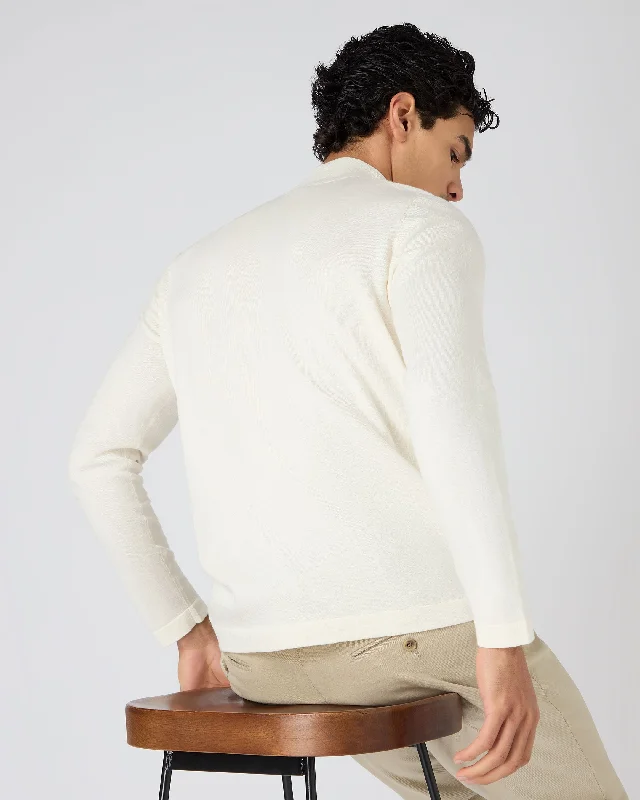 Men's Salcombe Half Zip Cotton Cashmere Jumper New Ivory White