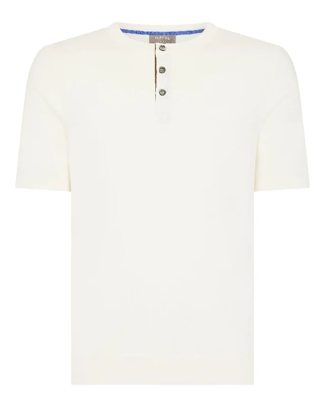 Men's Henley Cotton Cashmere T-Shirt New Ivory White