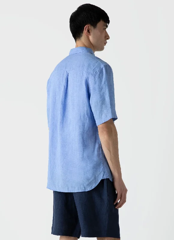 Men's Short Sleeve Linen Shirt in Cool Blue