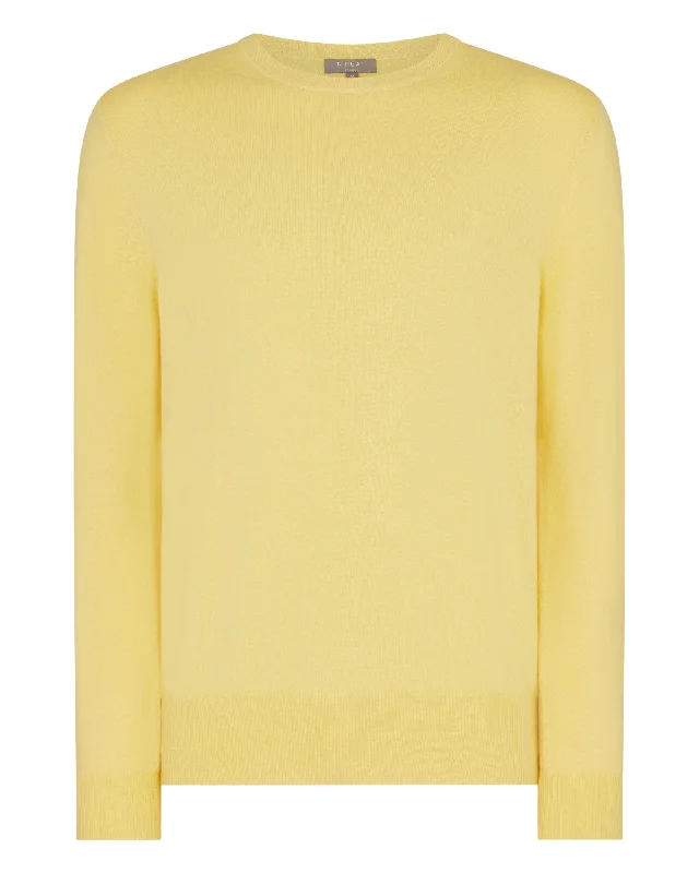 Men's Oxford Round Neck Cashmere Jumper Citrine Yellow