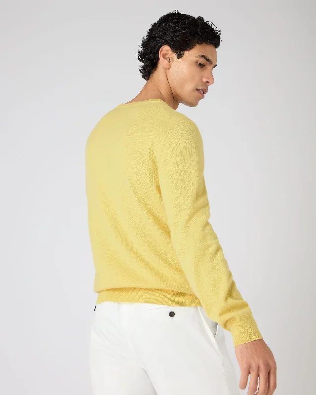 Men's Oxford Round Neck Cashmere Jumper Citrine Yellow