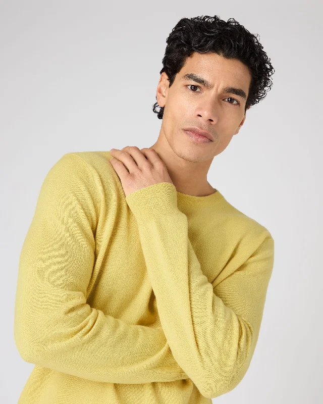 Men's Oxford Round Neck Cashmere Jumper Citrine Yellow