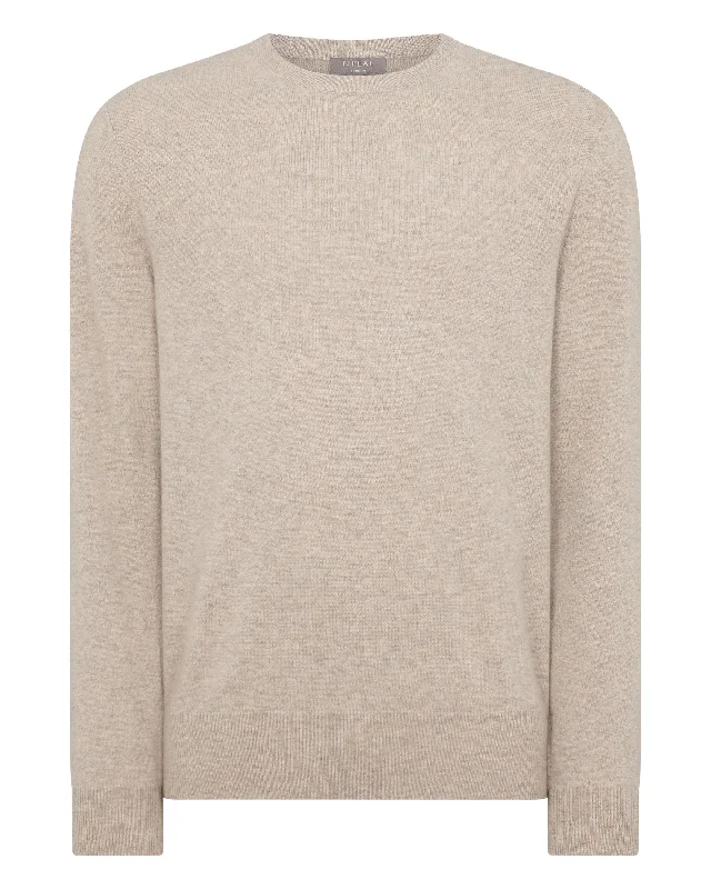 Men's Oxford Round Neck Cashmere Jumper Oatmeal Brown