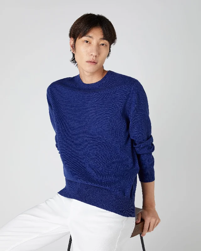 Men's Oxford Round Neck Cashmere Jumper Sapphire Blue