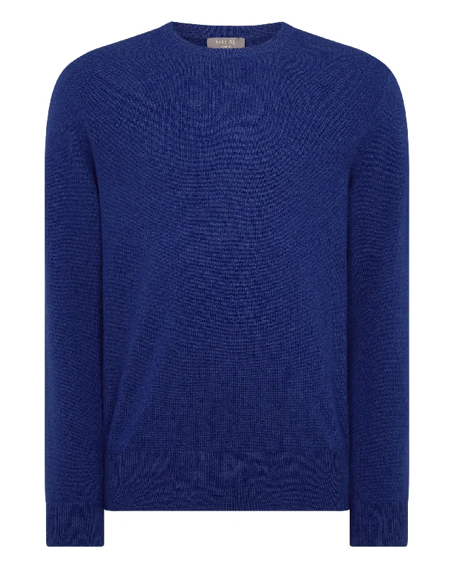 Men's Oxford Round Neck Cashmere Jumper Sapphire Blue