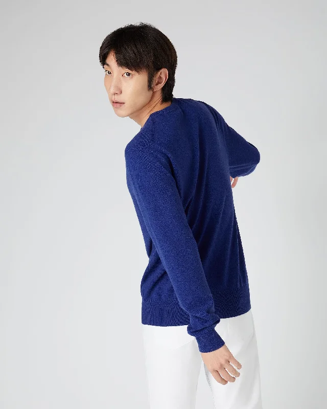 Men's Oxford Round Neck Cashmere Jumper Sapphire Blue