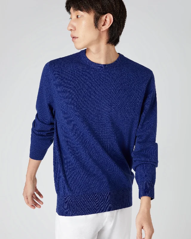 Men's Oxford Round Neck Cashmere Jumper Sapphire Blue