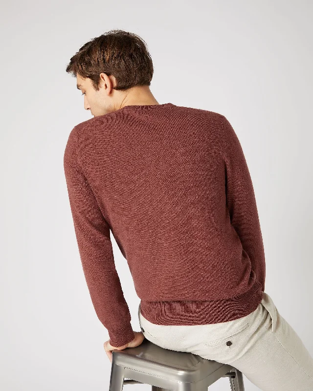 Men's Oxford Round Neck Cashmere Jumper Terracotta Brown