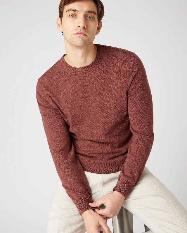 Men's Oxford Round Neck Cashmere Jumper Terracotta Brown