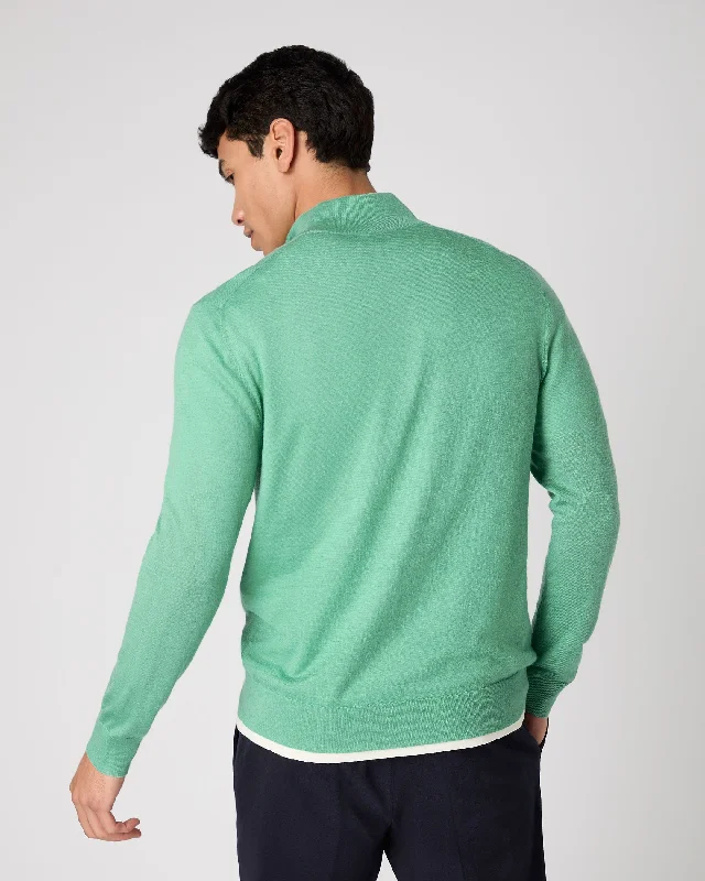 Men's Regent Fine Gauge Cashmere Half Zip Jumper Seafoam Green