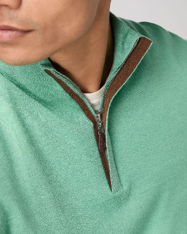 Men's Regent Fine Gauge Cashmere Half Zip Jumper Seafoam Green