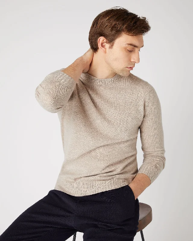 Men's Shoreditch Round Neck Cashmere Jumper Oatmeal Brown