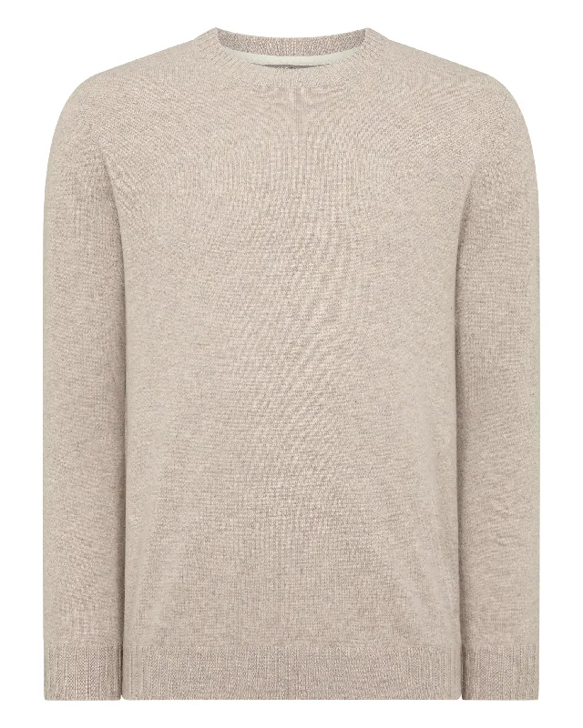 Men's Shoreditch Round Neck Cashmere Jumper Oatmeal Brown