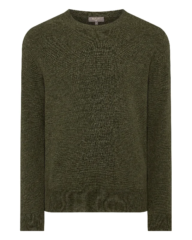 Men's Oxford Round Neck Cashmere Jumper Moss Green