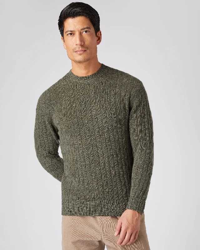 Men's Thames Cable Round Neck Cashmere Jumper Moss Green