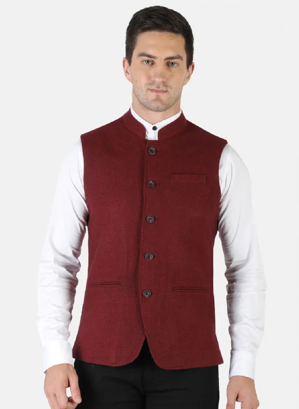 Men Maroon Plain Coat