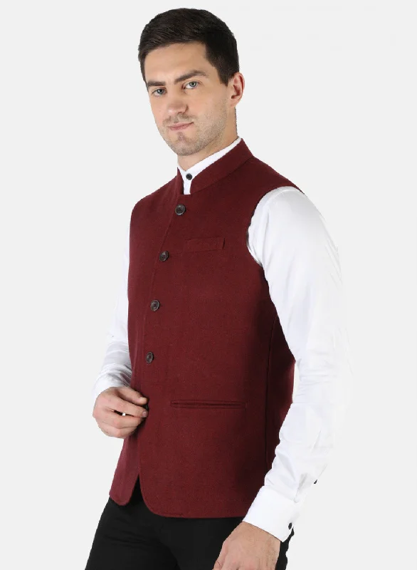 Men Maroon Plain Coat