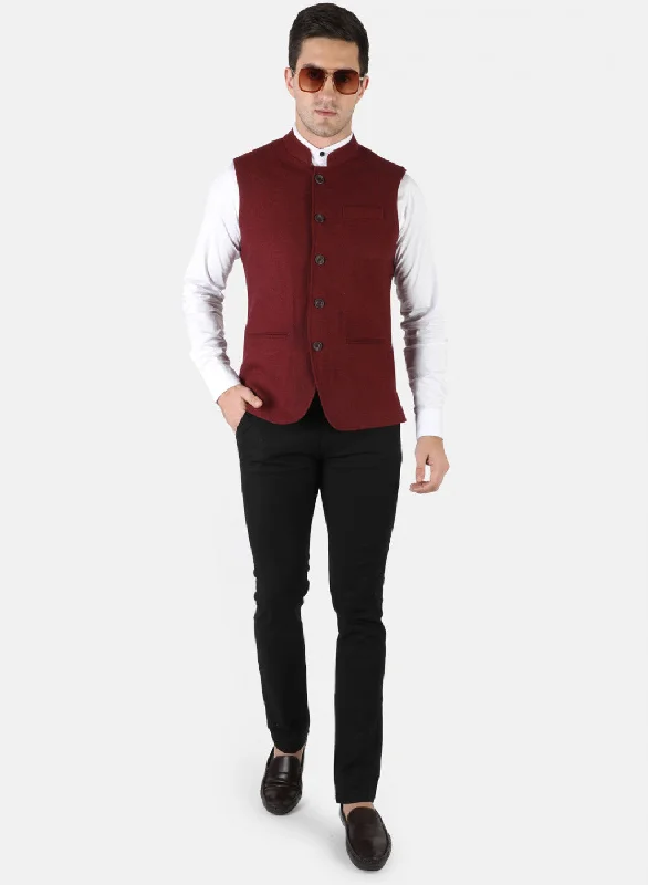 Men Maroon Plain Coat