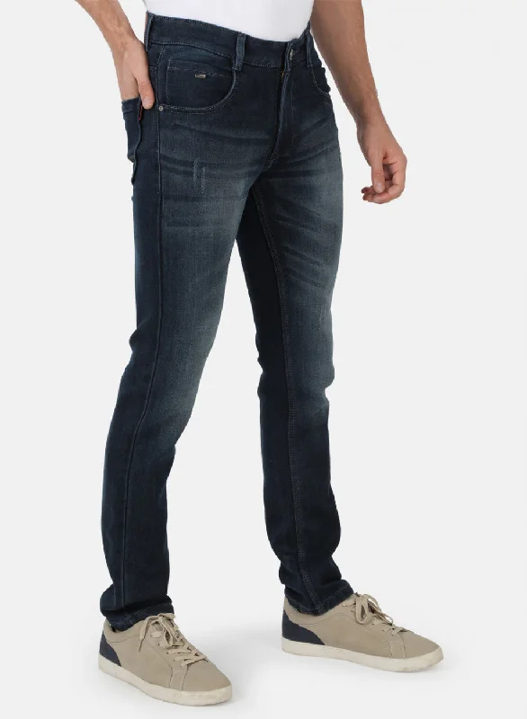 Men Navy Blue Narrow Fit Denim