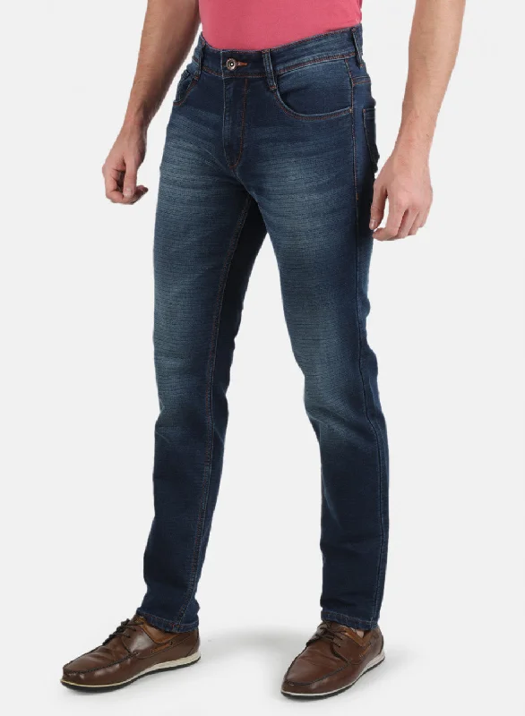 Men Navy Blue Narrow Fit Denim