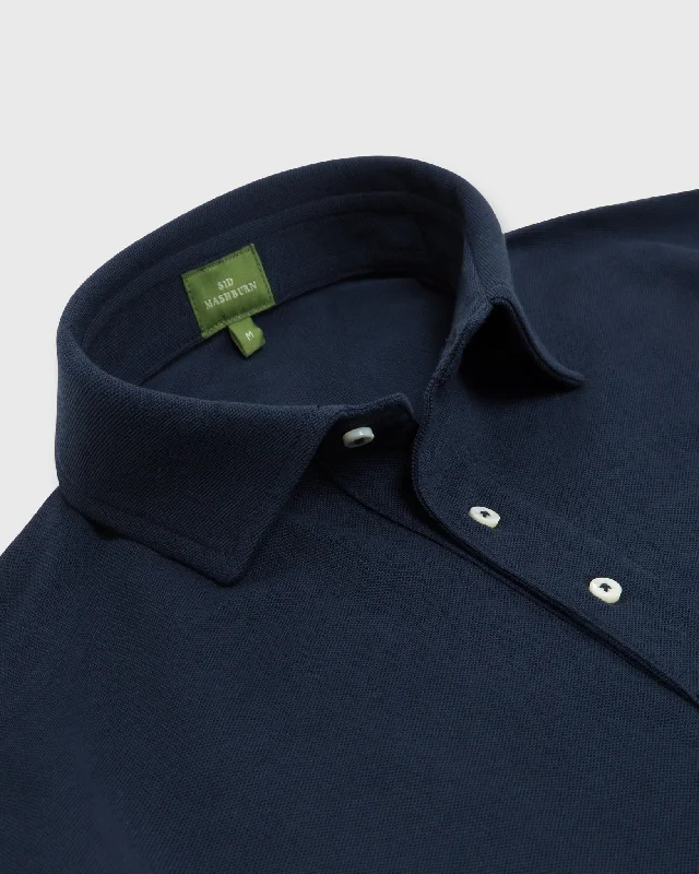 Long-Sleeved Polo in Navy Pima Pique