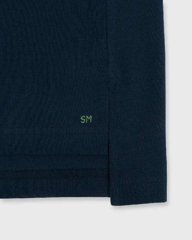 Long-Sleeved Polo in Navy Pima Pique