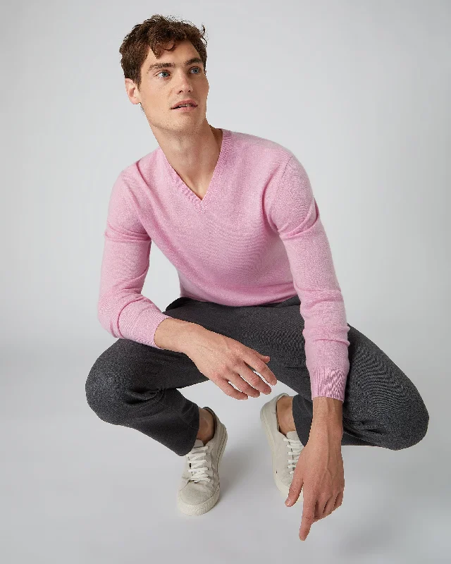 Men's Burlington V Neck Cashmere Jumper Flamingo Pink