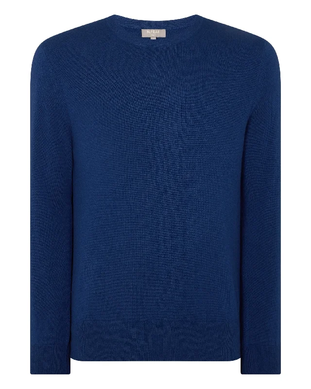 Men's Oxford Round Neck Cashmere Jumper French Blue