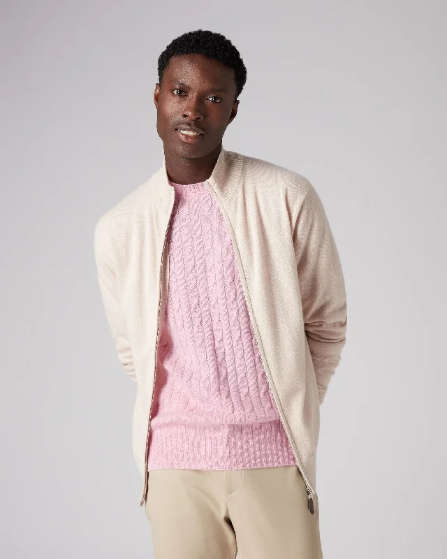 Men's Thames Cable Round Neck Cashmere Jumper Flamingo Pink