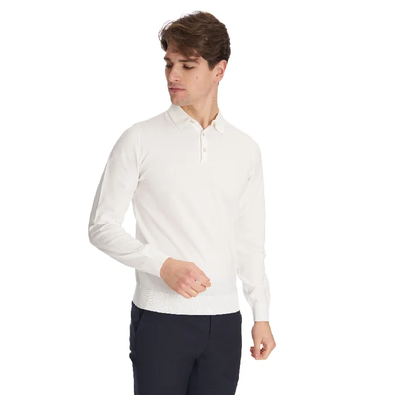 WHITE LONG SLEEVE KNITTED POLO