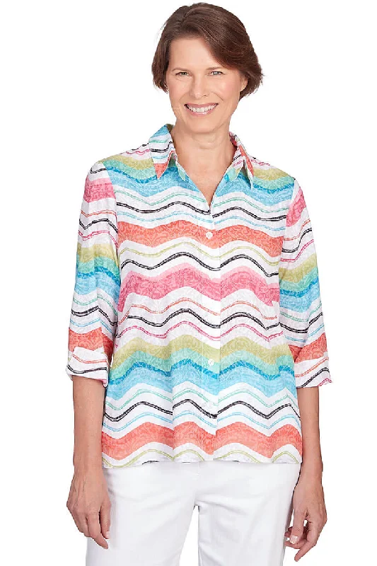 Wavy Stripe Burnout Button-Front Shirt