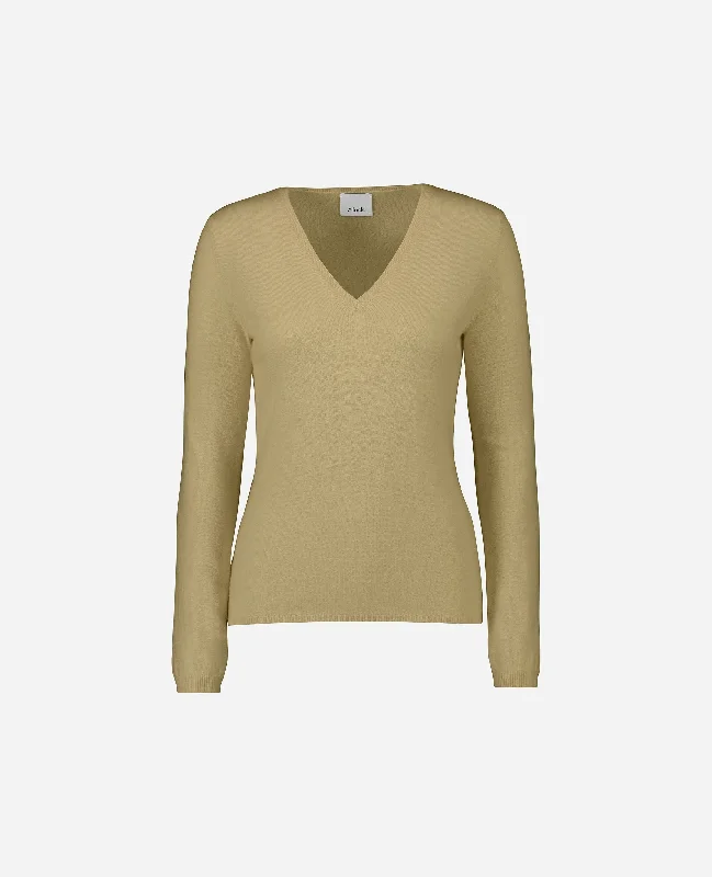 V-Pullover aus Cashmere in Beige