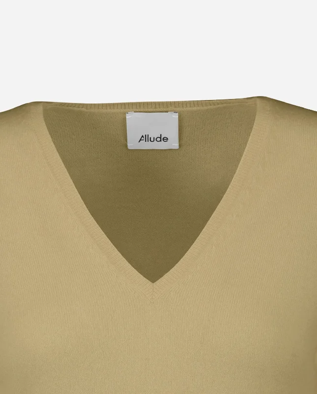 V-Pullover aus Cashmere in Beige