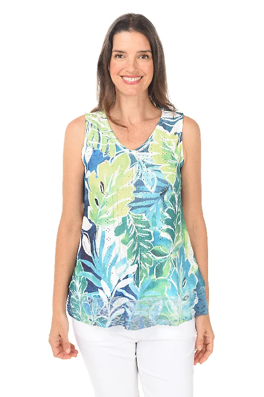 Green Luau Eyelet Sleeveless Top