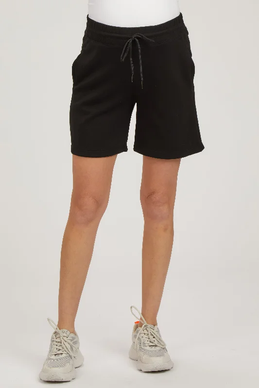 Black Drawstring Maternity Shorts