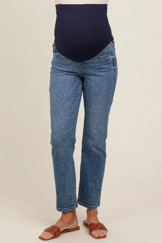 Blue Basic Straight Leg Maternity Jeans