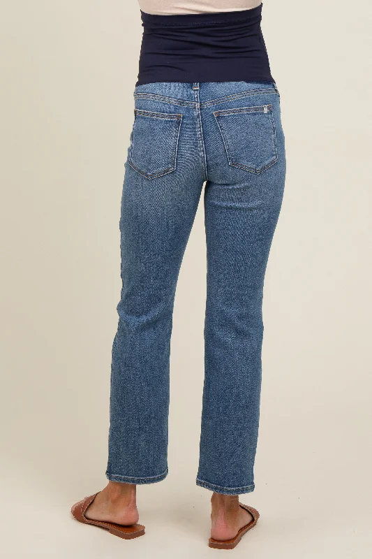 Blue Basic Straight Leg Maternity Jeans