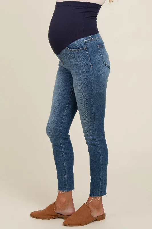 Blue Cut Hem Skinny Maternity Jeans