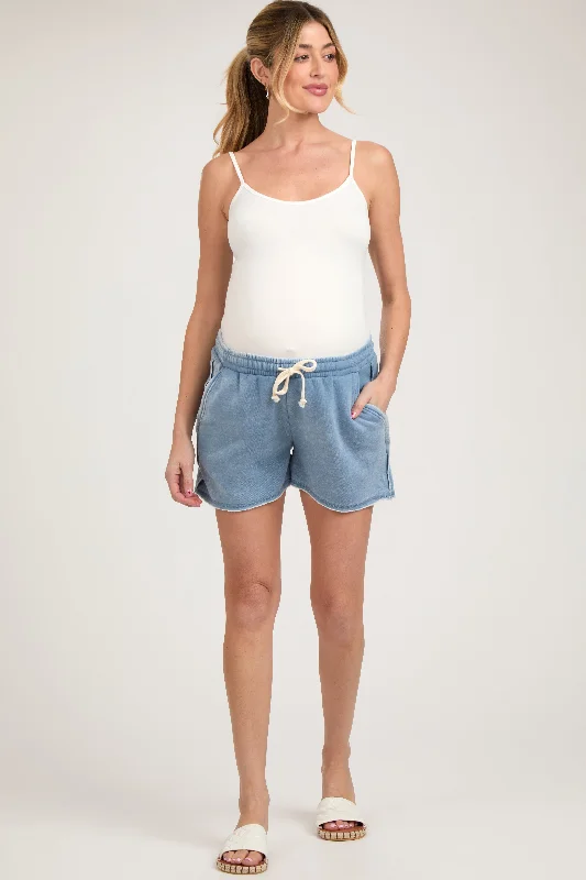 Blue Vintage Wash Maternity Drawstring Shorts