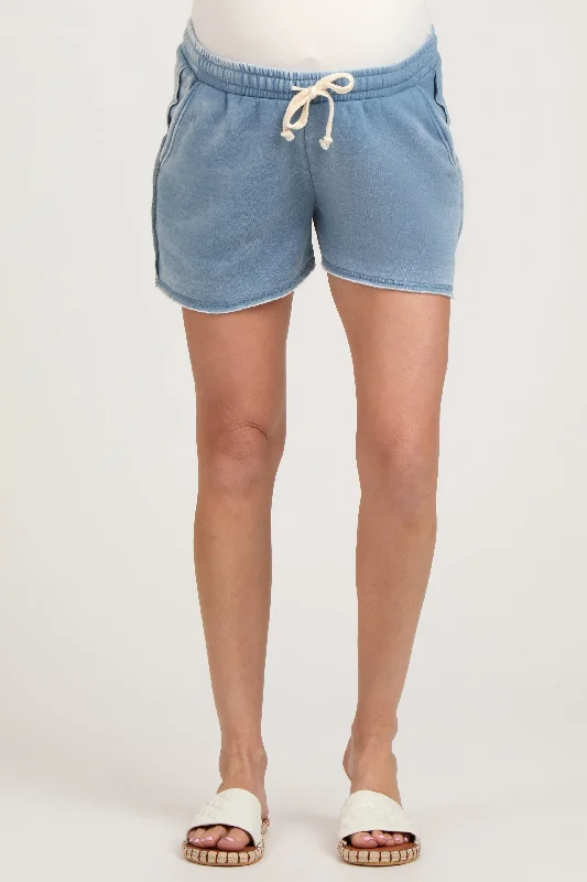 Blue Vintage Wash Maternity Drawstring Shorts