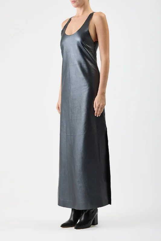 Ellson Dress in Black Metallic Nappa Leather