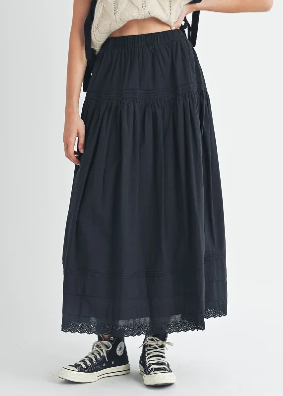 Eloise Eyelet Trimmed Midi Skirt - Black