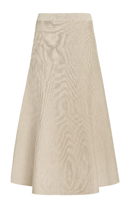 Freddie Knit Midi Skirt in Oatmeal Merino Wool Cashmere