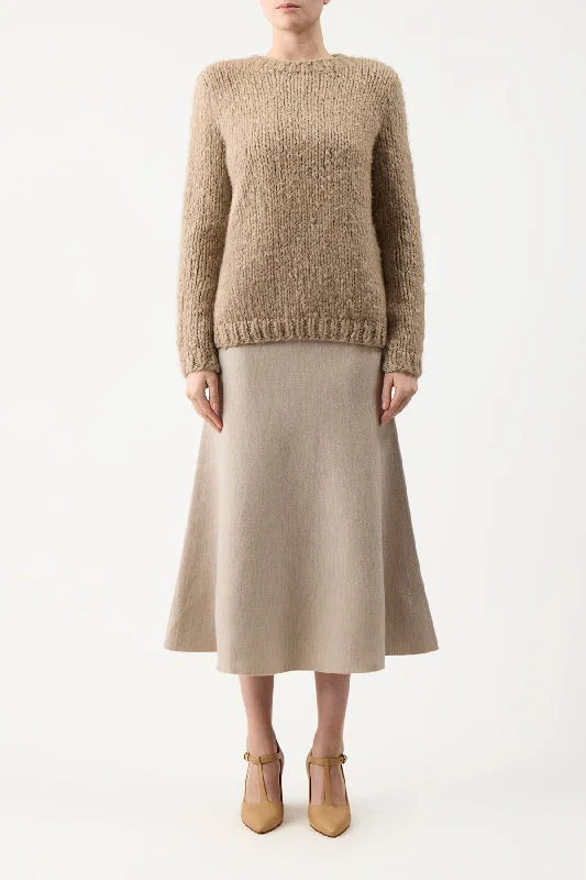 Freddie Knit Midi Skirt in Oatmeal Merino Wool Cashmere