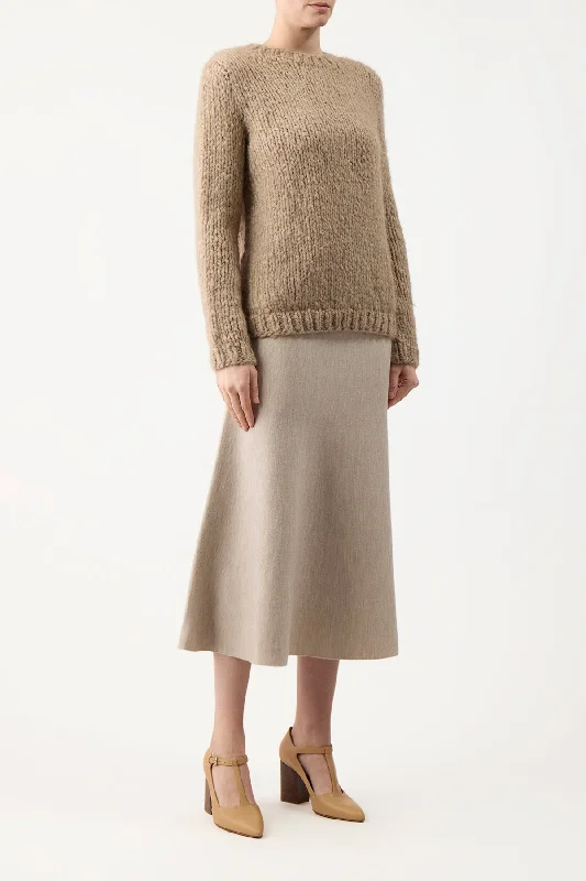 Freddie Knit Midi Skirt in Oatmeal Merino Wool Cashmere