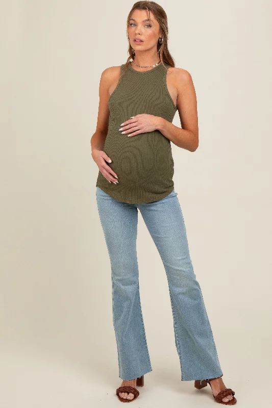 Light Blue Raw Hem Maternity Bootcut Jeans