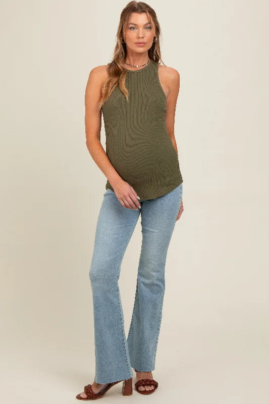 Light Blue Raw Hem Maternity Bootcut Jeans