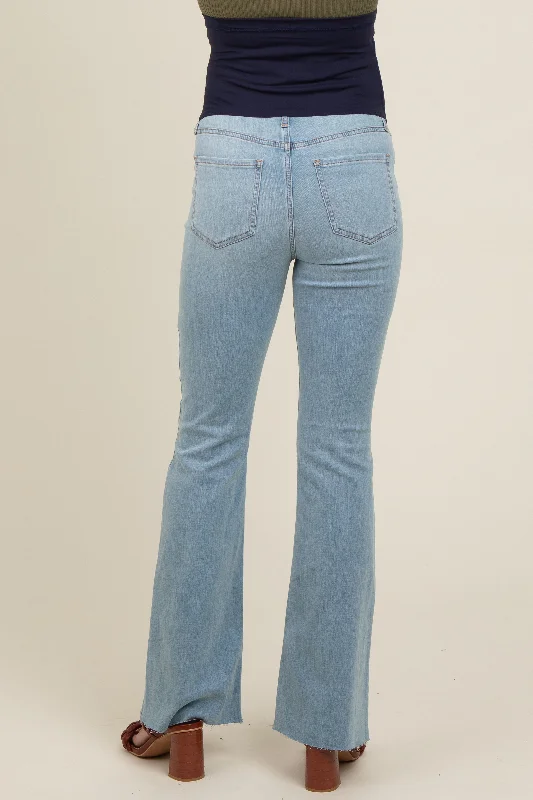 Light Blue Raw Hem Maternity Bootcut Jeans